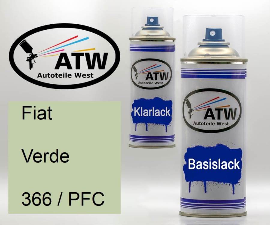 Fiat, Verde, 366 / PFC: 400ml Sprühdose + 400ml Klarlack - Set, von ATW Autoteile West.